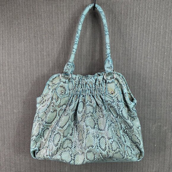 Charming Charlie Blue Snake Print Shoulder Bag With Scrunched Design - Picture 5 of 10